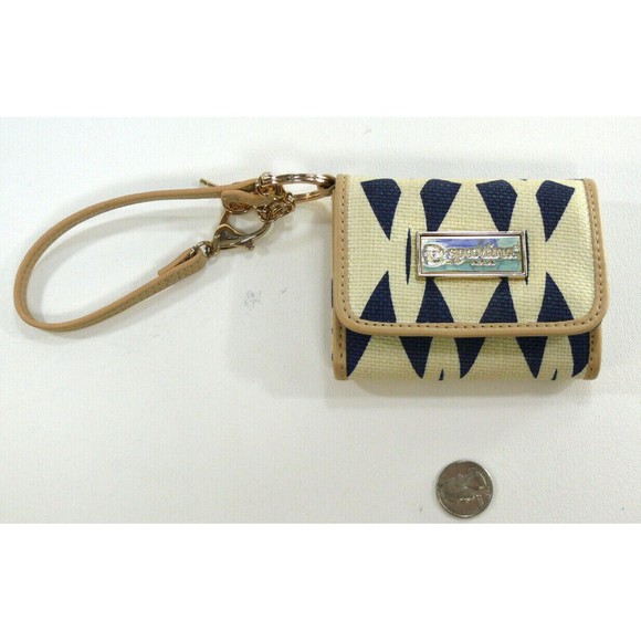 Spartina woven cream Canvas Wristlet flap Wallet leather trim ID window - Picture 2 of 8